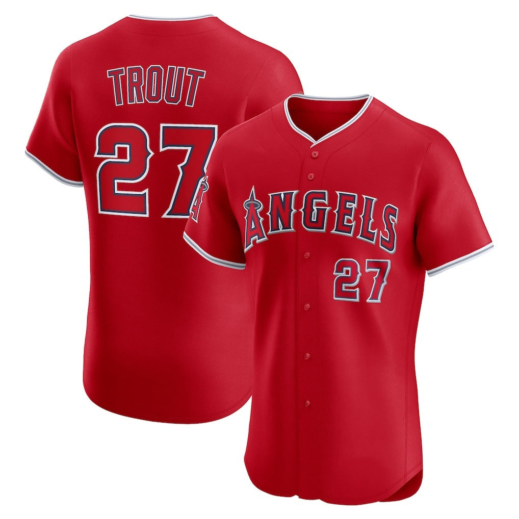 Los Angeles Angels #27 Mike Trout Red Jereymy Alternate Elite Jersey