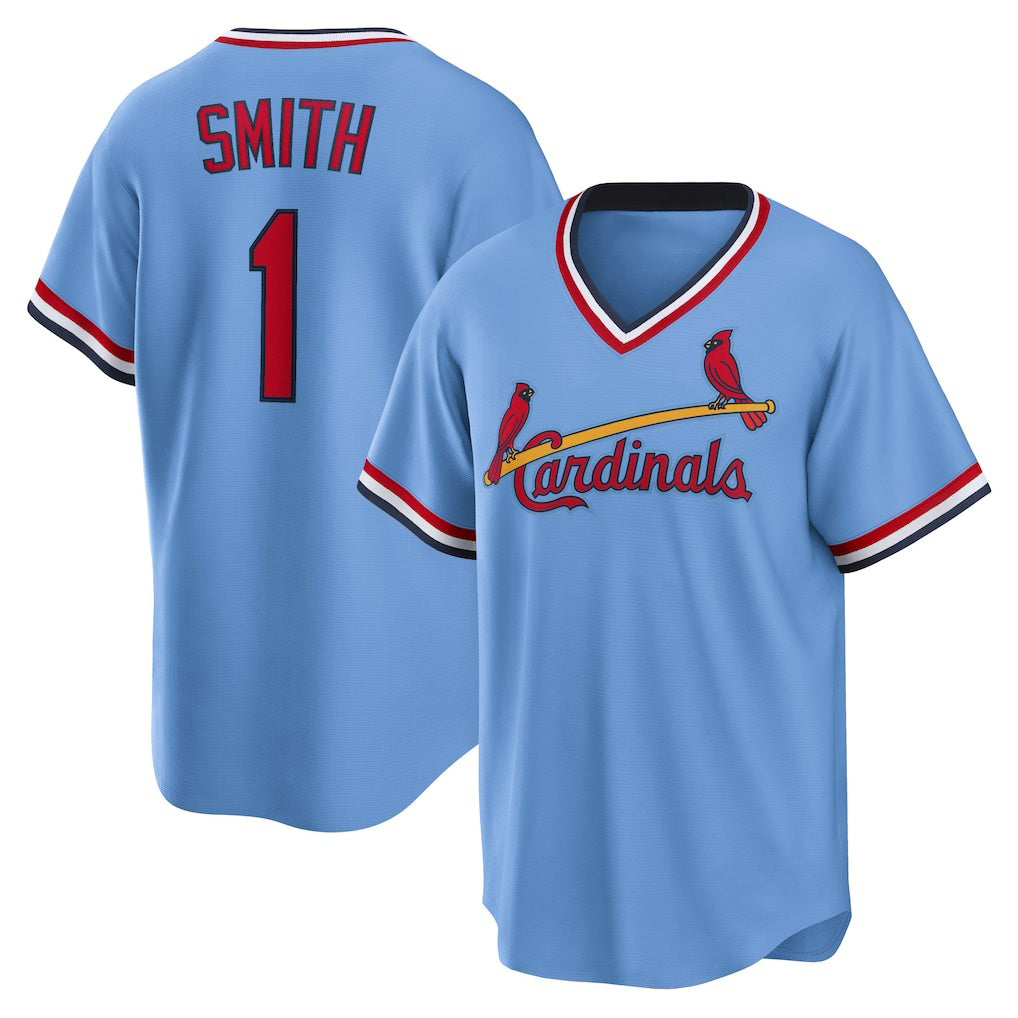 St. Louis Cardinals #1 Ozzie Smith Light Blue Jereymy Road Cooperstown Collection Player Jersey