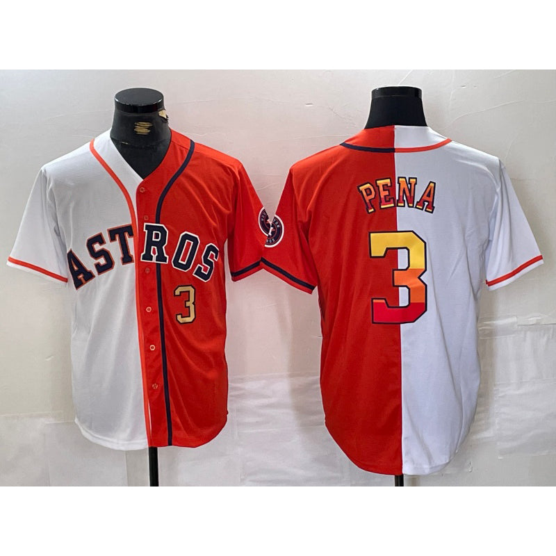 Houston Astros #3 Jeremy Pena Number White Orange Jereymy Split Stitched Jersey 2