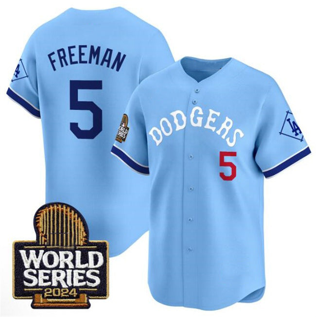 Los Angeles Dodgers #5 Freddie Freeman Blue Jereymy With 2024 World Series Patch Vapor Premier Limited Stitched Jersey