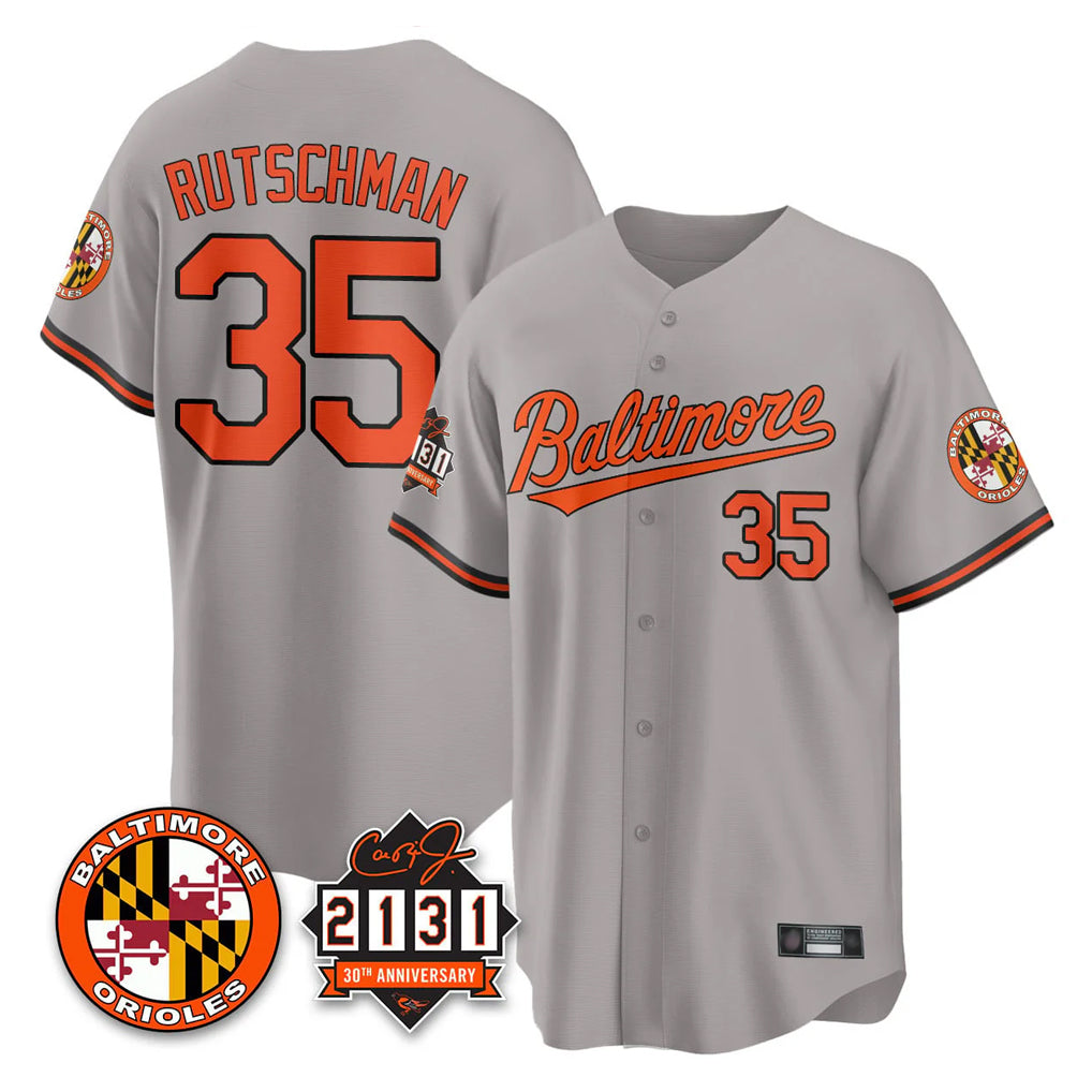 Baltimore Orioles #35 Adley Rutschman Player Gray Jereymy 30th Anniversary of 2131 Home Game Stitched Jerseys