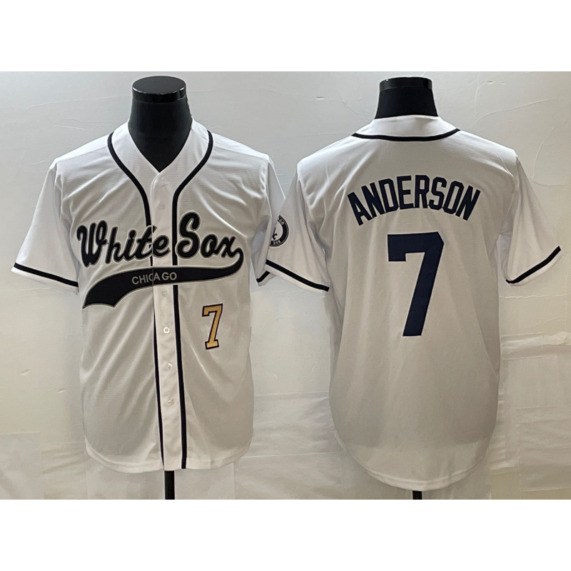 Chicago White Sox #7 Tim Anderson Number White Jereymy Cool Base Stitched Jersey