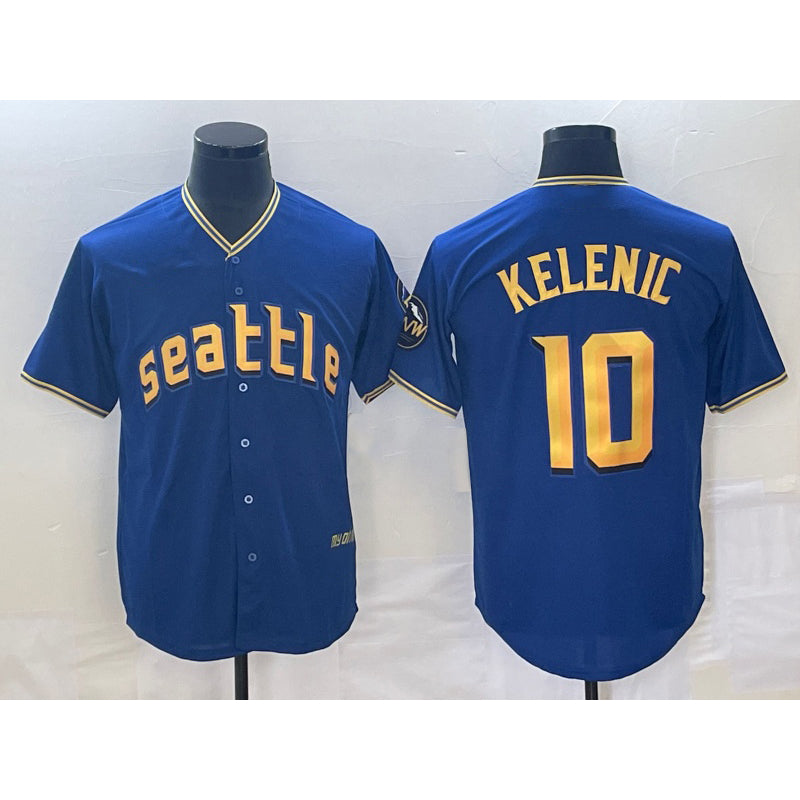 Seattle Mariners #10 Jarred Kelenic Blue Jereymy 2023 City Connect Cool Base Stitched Jersey