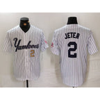 New York Yankees #2 Derek Jeter White Jereymy Pinstripe Fashion Cool Base Jerseys 2