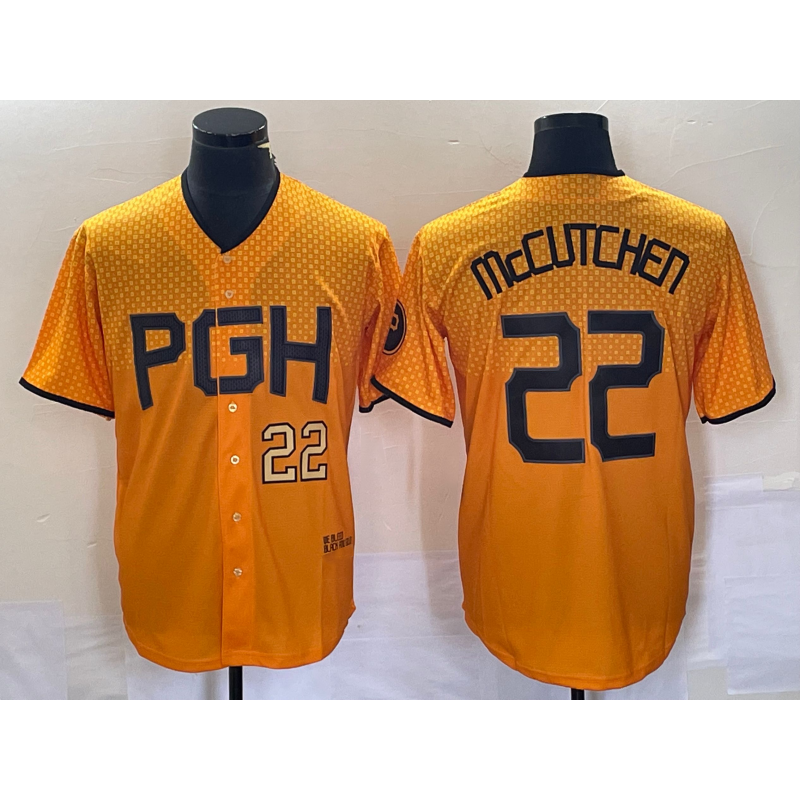 Pittsburgh Pirates #22 Andrew McCutchen Number Gold Jereymy 2023 City Connect Stitched Jersey 3