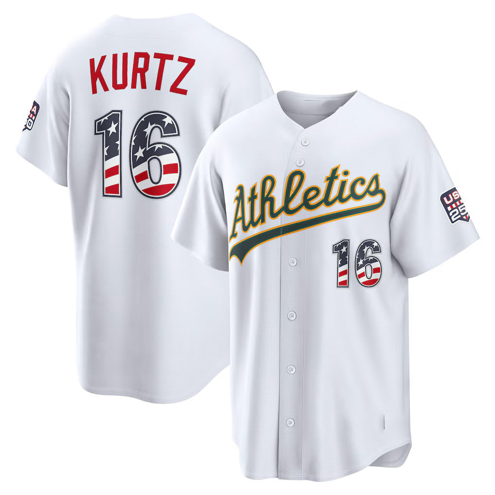 Oakland Athletics #16 Nick Kurtz USA 250 Fourth of July Home Stadium Jersey - White Jereymy