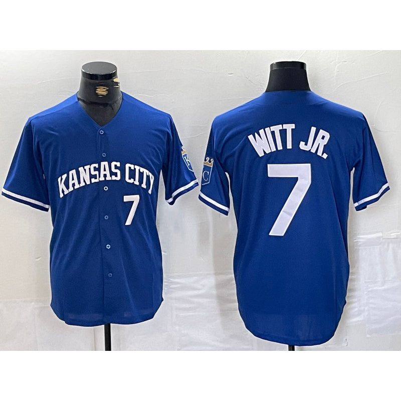 Kansas City Royals #7 Bobby Witt Jr Number Blue Jereymy Cool Base Stitched Jersey