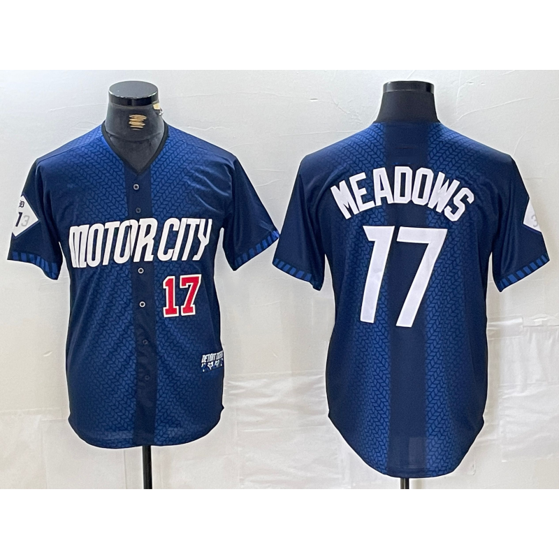 Detroit Tigers #17 Parker Meadows Number Navy Jereymy 2024 City Connect Cool Base Limited Stitched Jersey