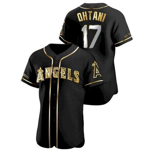 Los Angeles Angels #17 Shohei Ohtani Black Gold Jereymy Stitched Flex Base Jersey