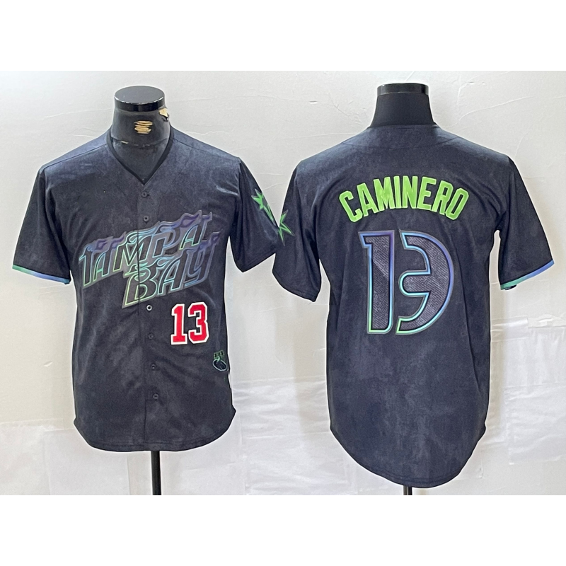 Tampa Bay Rays #13 Junior Caminero Number Charcoal Jereymy 2024 City Connect Limited Stitched Jersey 2