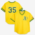 Oakland Athletics #35 Rickey Henderson Mitchell & Ness Yellow Jereymy Authentic Batting Practice Jersey