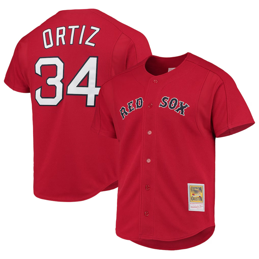Boston Red Sox #34 David Ortiz Player Red Jereymy Mitchell & Ness Cooperstown Collection Home Stitched Jerseys