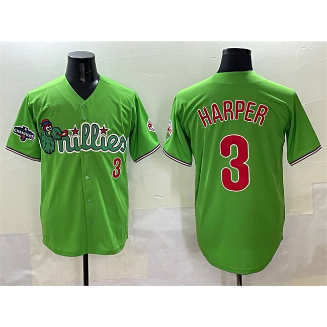 Philadelphia Phillies #3 Bryce Harper Light Green Jereymy Phanatic With 2024 Division Champions Patch Limited Stitched Jersey