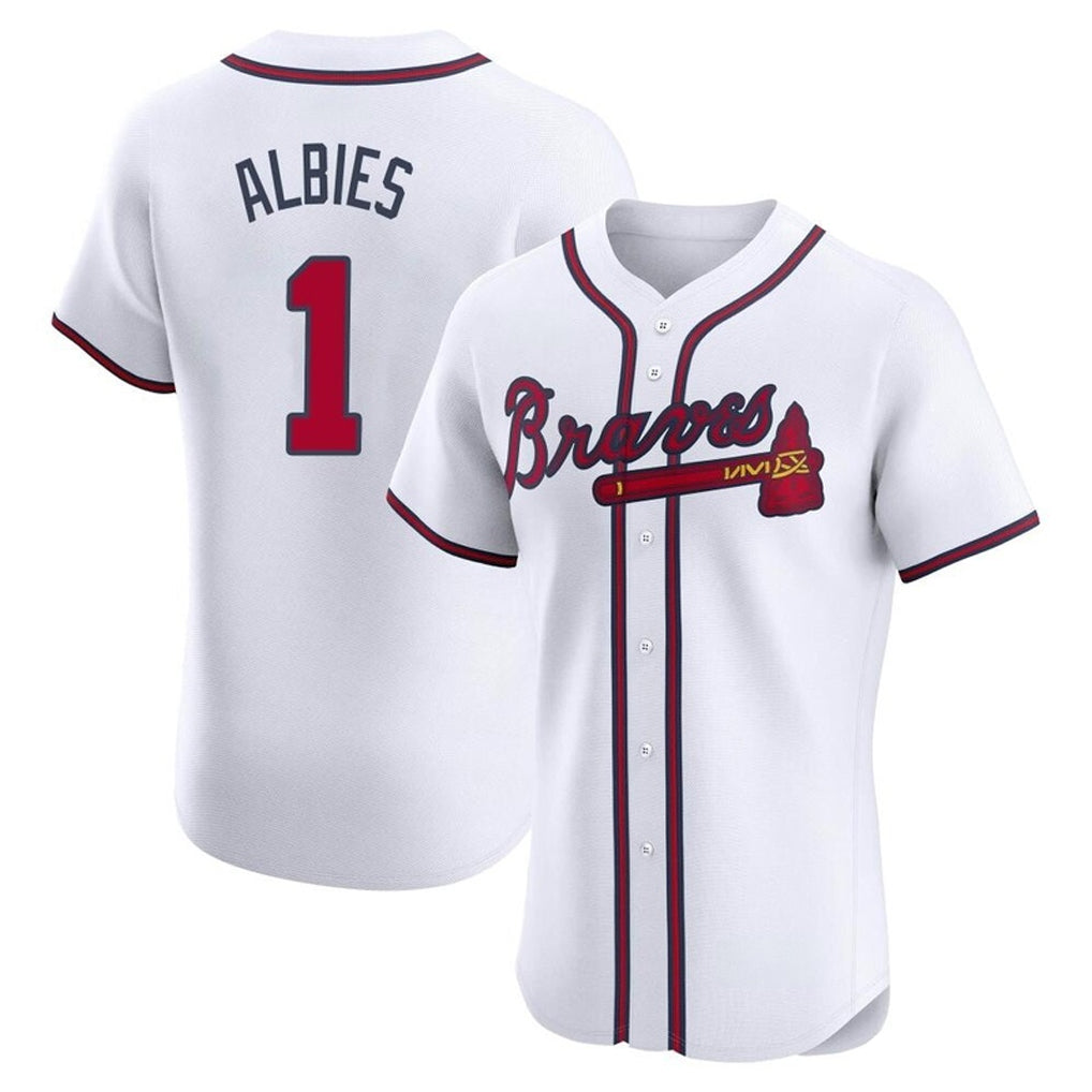 Atlanta Braves #1 Ozzie Albies Player White Jereymy Limited Elite Home Game Stitched Jerseys