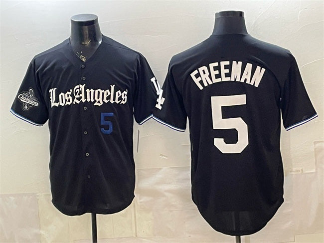 Los Angeles Dodgers #5 Freddie Freeman Black Jereymy 2025 World Series Champions Patch 'Gothic Edition' Vapor Premier Limited Stitched Jersey