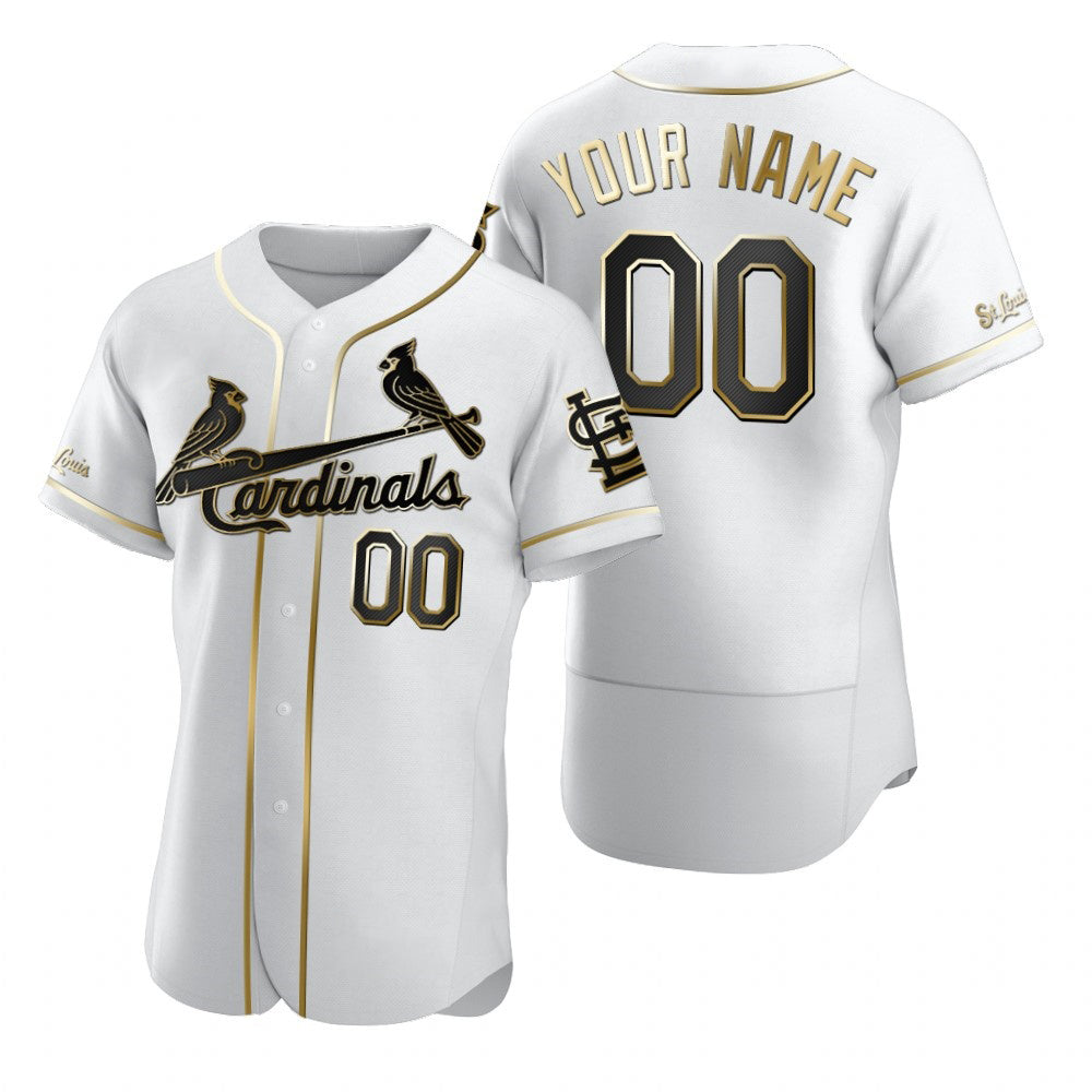 Custom St. Louis Cardinals White Jereymy Stitched Flex Base Golden Edition Jersey