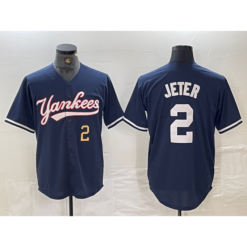 New York Yankees #2 Derek Jeter Number Navy Jereymy Cool Base Stitched Jersey