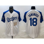 Los Angeles Dodgers #18 Yoshinobu Yamamoto Number White Blue Jereymy Fashion Stitched Cool Base Limited Jerseys