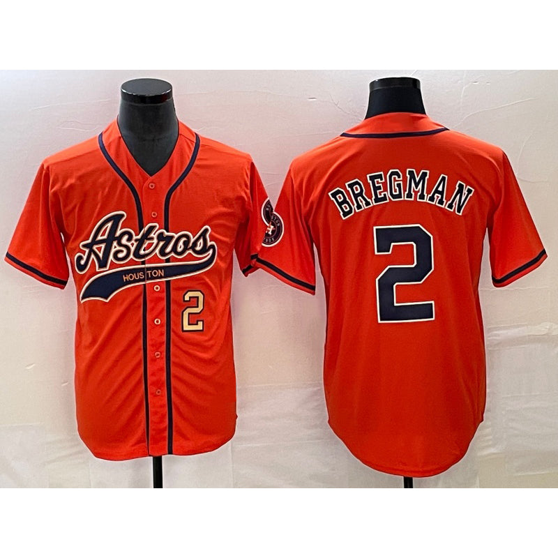 Houston Astros #2 Alex Bregman Number Orange Jereymy With Patch Cool Base Stitched Jersey