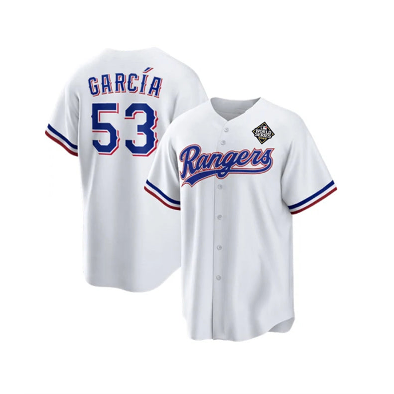 Texas Rangers #53 Adolis Garc¨ªa White Jereymy 2023 World Series Stitched Jersey