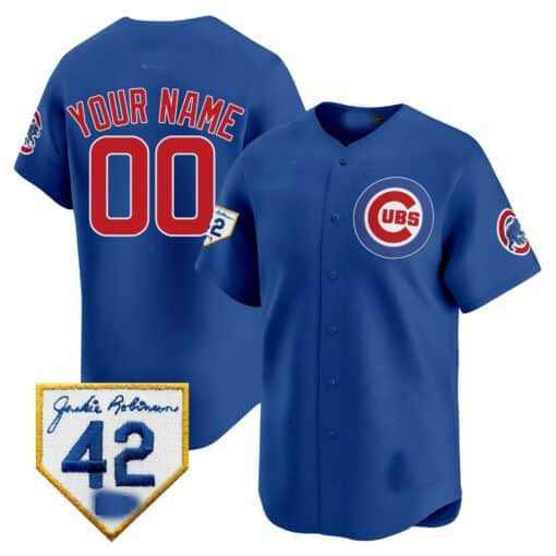 Custom Chicago Cubs 2024 Jackie Robinson Patch Vapor Premier Limited Jersey V2 ¨C Royal Jereymy
