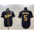 Los Angeles Dodgers #5 Freddie Freeman Black Gold Jereymy 2024 World Series Patch And Champions Patch Cool Base Stitched Jersey
