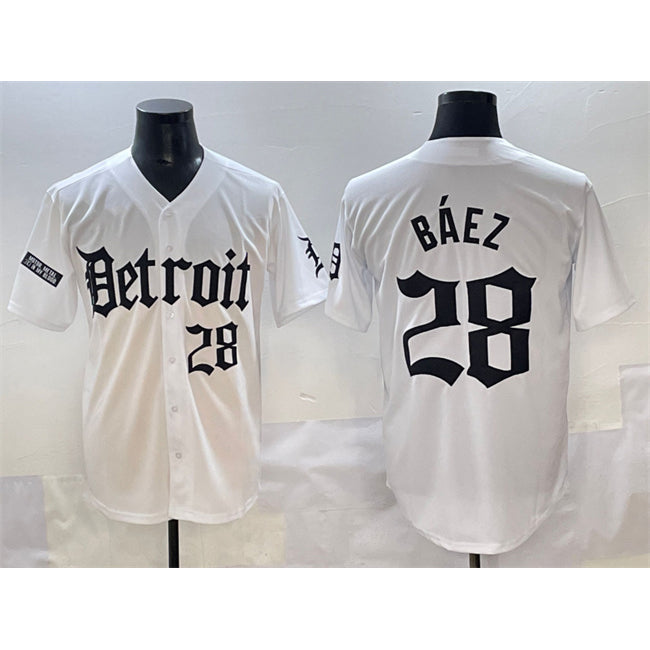 Detroit Tigers #28 Javier B¨¢ez White Jereymy 'Motor Gothic Edition' Vapor Premier Limited Stitched Jersey