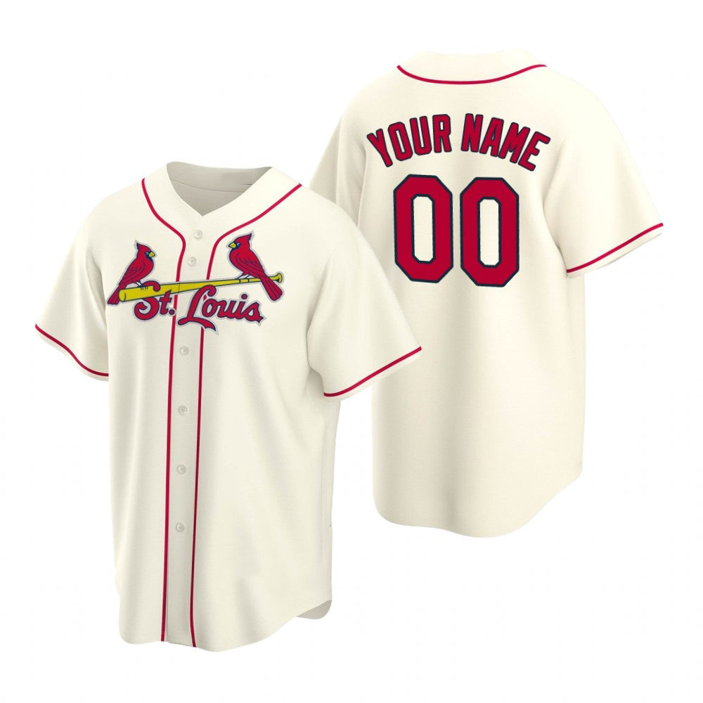 Custom St. Louis Cardinals Cream Jereymy Stitched Cool Base Jersey