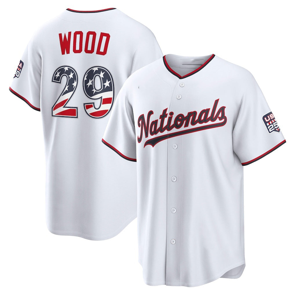 Washington Nationals #29 James Wood USA 250 Fourth of July Home Stadium Jersey - White Jereymy