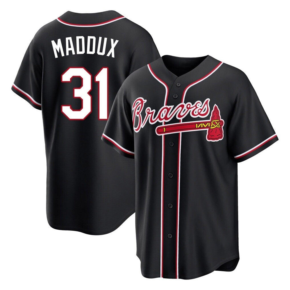 Atlanta Braves #31 Greg Maddux Player Black Jereymy Fashion Out Game Stitched Jerseys