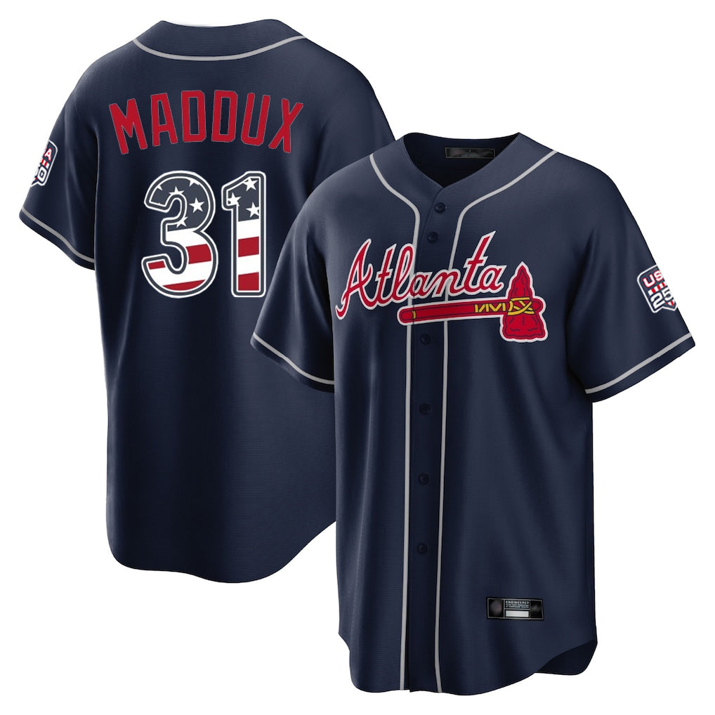 Atlanta Braves #31 Greg Maddux Player Navy Jereymy USA 250 Fourth Of July Limited Home Game Stitched Jerseys