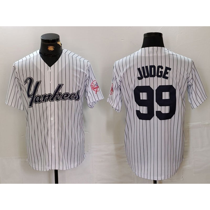New York Yankees #99 Aaron Judge White Jereymy Pinstripe Fashion Cool Base Jersey 3
