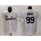 New York Yankees #99 Aaron Judge White Jereymy Pinstripe Fashion Cool Base Jersey 3