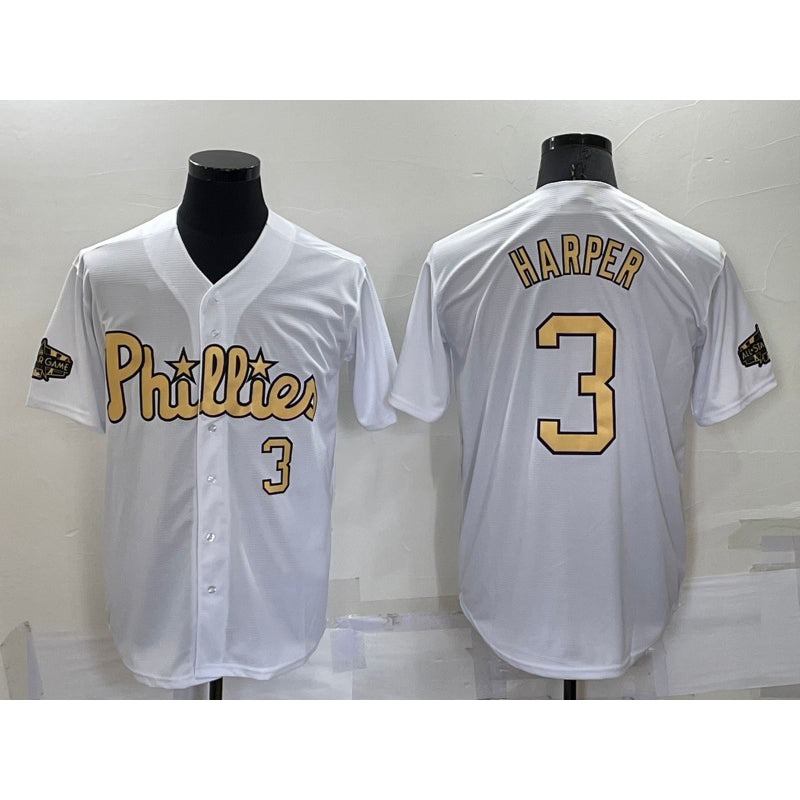 Philadelphia Phillies #3 Bryce Harper Number White Jereymy 2022 All Star Stitched Cool Base Jersey