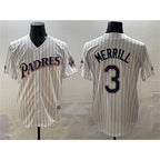 San Diego Padres #3 Jackson Merrill White Jereymy Throwback With Patch Cool Base Stitched Jersey