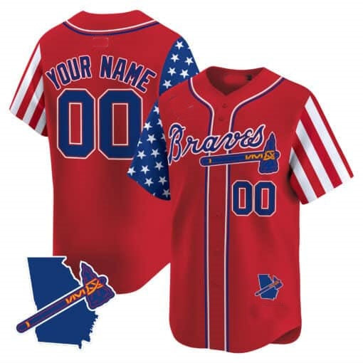 Custom Atlanta Braves 2024 Independence Day Vapor Premier Limited Jersey V2 ¨C Red Jereymy