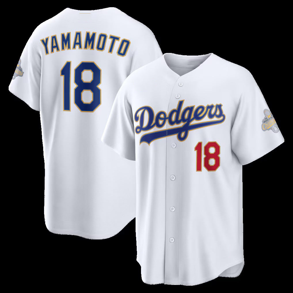 Los Angeles Dodgers #18 Yoshinobu Yamamoto White Jereymy 2026 Gold Collection Stadium Jersey