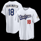 Los Angeles Dodgers #18 Yoshinobu Yamamoto White Jereymy 2026 Gold Collection Stadium Jersey