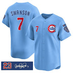 Chicago Cubs #7 Dansby Swanson Blue Jereymy 'Ryne Sandberg Tribute' Vapor Limited V3 Stitched Jersey