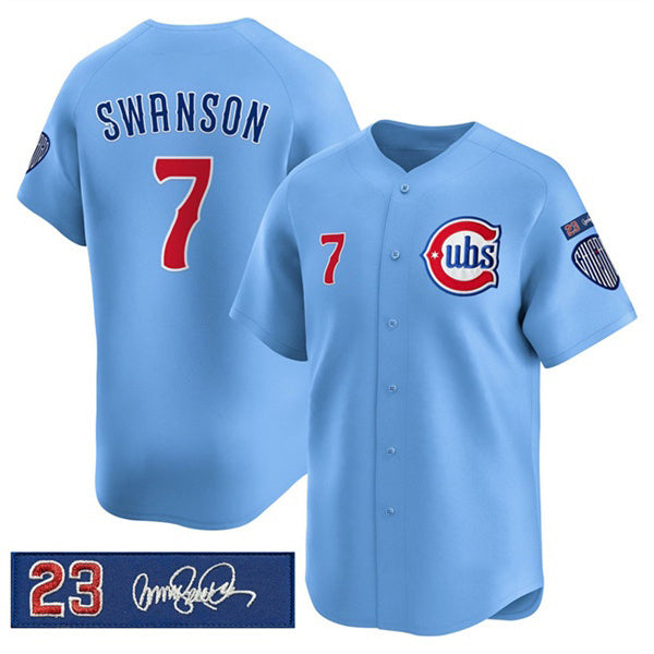 Chicago Cubs #7 Dansby Swanson Blue Jereymy 'Ryne Sandberg Tribute' Vapor Limited V3 Stitched Jersey