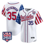Baltimore Orioles #35 Adley Rutschman Player White Jereymy USA 250 Independence Day Vapor Premier Home Game Stitched Jerseys