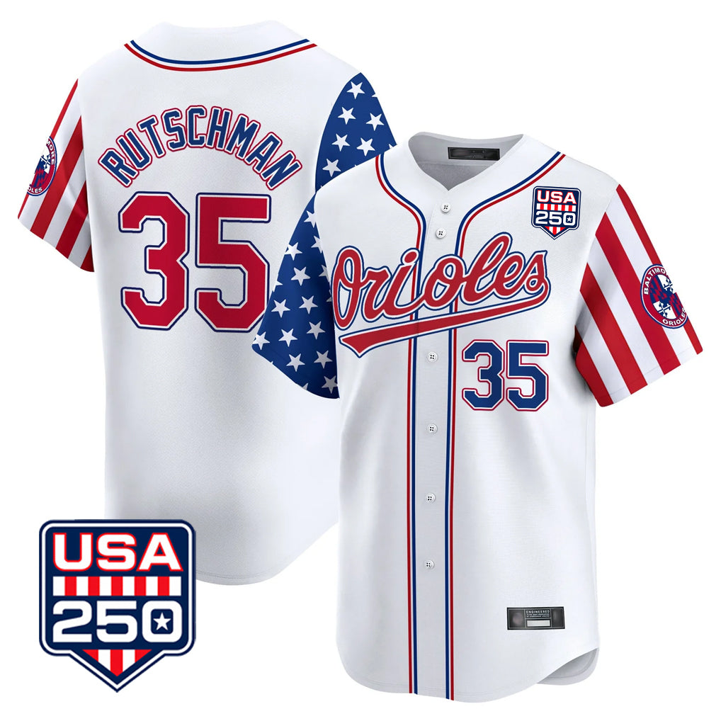 Baltimore Orioles #35 Adley Rutschman Player White Jereymy USA 250 Independence Day Vapor Premier Home Game Stitched Jerseys