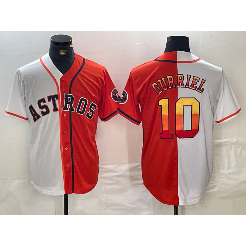 Houston Astros #10 Yuli Gurriel White Orange Jereymy Split Stitched Jersey 2