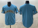 Milwaukee Brewers Blank Blue Jereymy With Home & Bob Uecker Patch Stitched Jersey