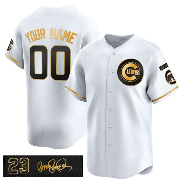 Custom Chicago Cubs Active Player White Gold Jereymy 'Ryne Sandberg Tribute' Vapor Limited V3 Stitched Jersey