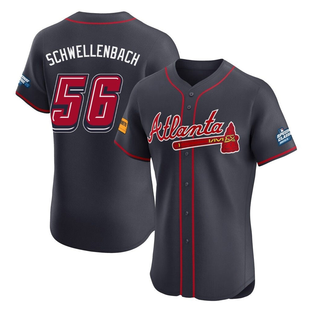 Atlanta Braves #56 Spencer Schwellenbach Player Navy Jereymy 2025 Speedway Classic Limited Elite Home Game Stitched Jerseys