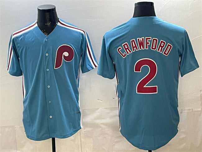 Philadelphia Phillies #2 Justin Crawford Blue Jereymy Cool Base Stitched Jersey