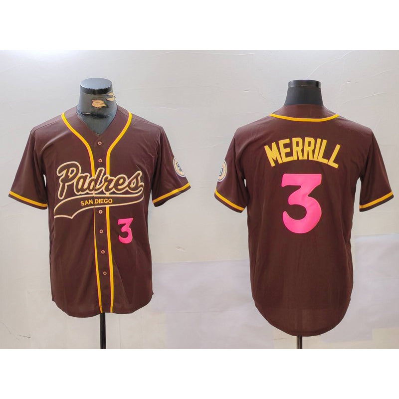 San Diego Padres #3 Jackson Merrill Brown Jereymy Cool Base Stitched Jersey 2