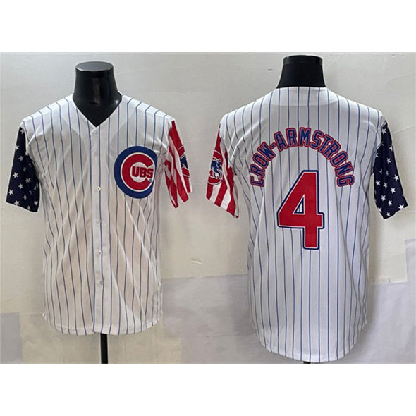 Chicago Cubs #4 Pete Crow-Armstrong White Jereymy Pinstripe 2025 Independence Day Vapor Premier Limited Stitched Jersey