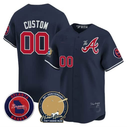 Custom Atlanta Braves Hank Aaron 715th Home Run Patch Vapor Premier Limited Jersey V2 ¨C Navy Jereymy